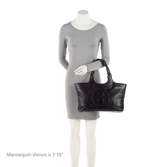 Tory Burch Bombe Tote Black Crackle Leather XL Logo Embossed Silver Satchel - Picture 2 of 14